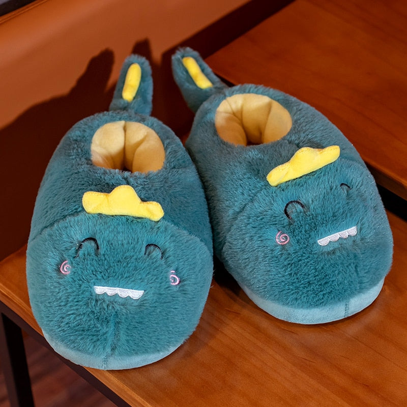 Kawaii Plush Character Slippers - Dinosaur, Cat, Bear