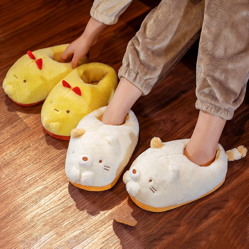 Kawaii Plush Character Slippers - Dinosaur, Cat, Bear