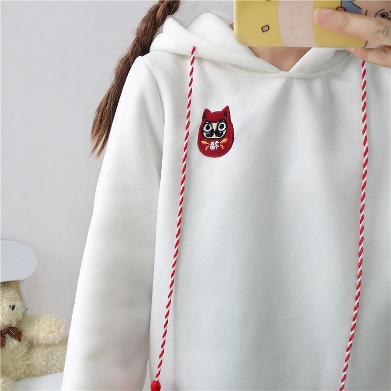 Kawaii Fox Daruma Hoodie in Black or White