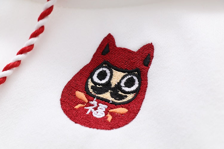 Kawaii Fox Daruma Hoodie in Black or White