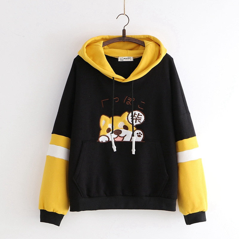 Kawaii Black Or Yellow Shiba Inu Hoodie