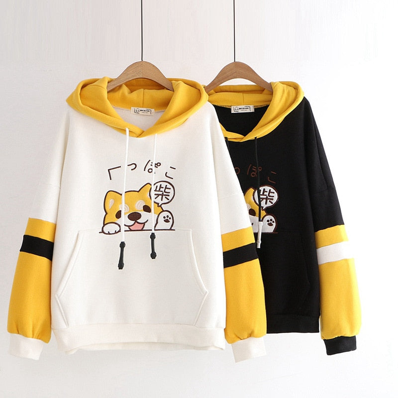 Kawaii Black Or Yellow Shiba Inu Hoodie