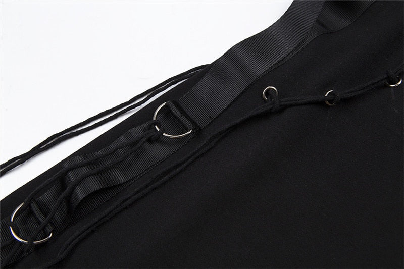 Harajuku Gothic Style Drawstring Single Sleeve Choker Top