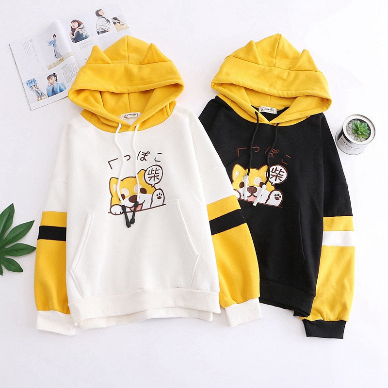 Kawaii Black Or Yellow Shiba Inu Hoodie