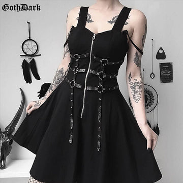 Harajuku Gothic Black Belt Dress