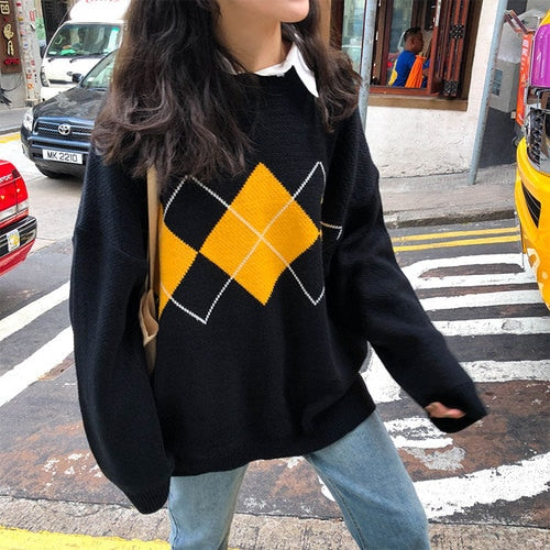 Harajuku Fashion Retro Style Oversize Geometric Sweater in 3 Colours