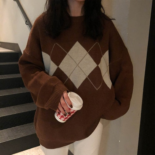 Harajuku Fashion Retro Style Oversize Geometric Sweater in 3 Colours