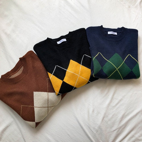Harajuku Fashion Retro Style Oversize Geometric Sweater in 3 Colours