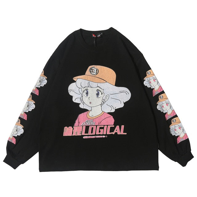 Japanese Oversize Long Sleeve Shirt: Future Funk Anime in 3 Colours