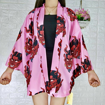 Japanese Women's Half Length Kimono: Oni in 2 colours