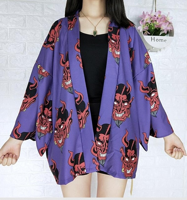 Japanese Women's Half Length Kimono: Oni in 2 colours
