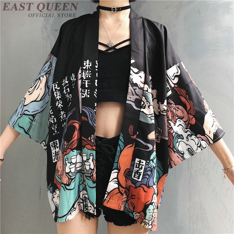 Japanese Women's Half Length Kimono: Ukiyo-e in 2 colours