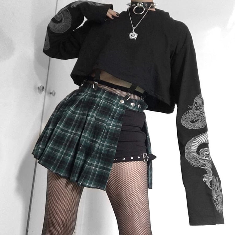 Harajuku Gothic Style Dragon Print Long Sleeve Crop Sweater