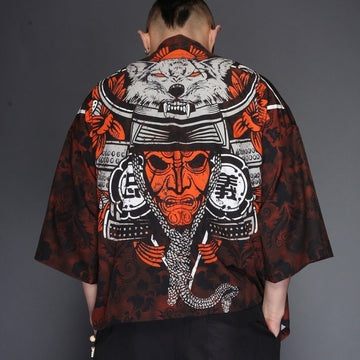 Japanese Men's Half Length Kimono: Wolf Samurai