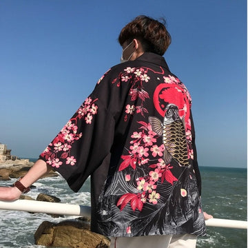 Japanese Men's Half Length Kimono: Flowers