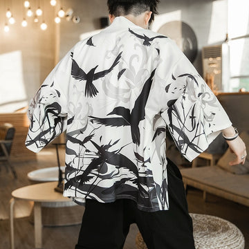 Japanese Men's Half Length Kimono: Birds