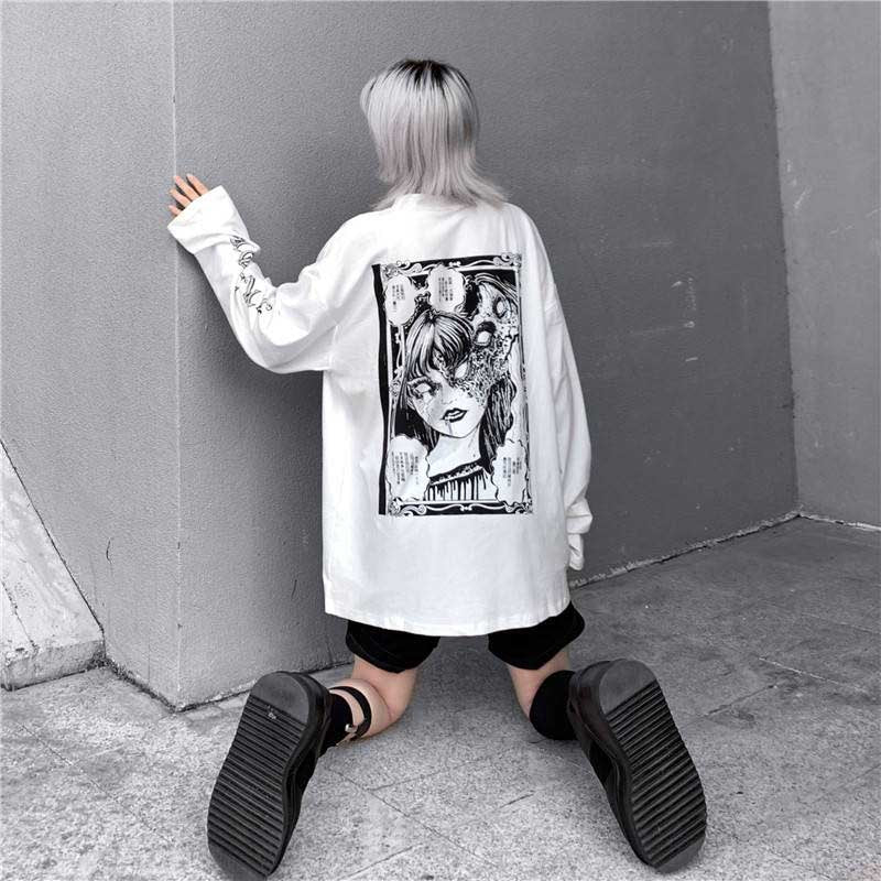 Harajuku Gothic Junji Ito Horror White Oversize Shirt
