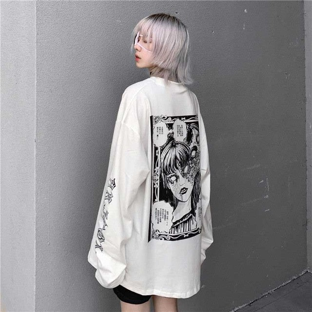 Harajuku Gothic Junji Ito Horror White Oversize Shirt