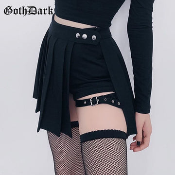 Harajuku Gothic Style Rivet Pleated Mini Skirt