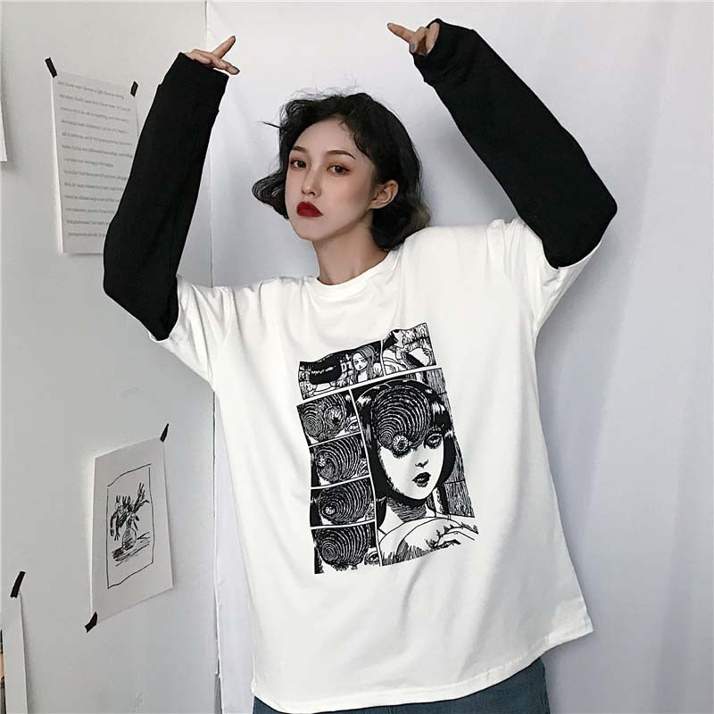 Harajuku Gothic Junji Ito Horror Black & White Oversize Shirt