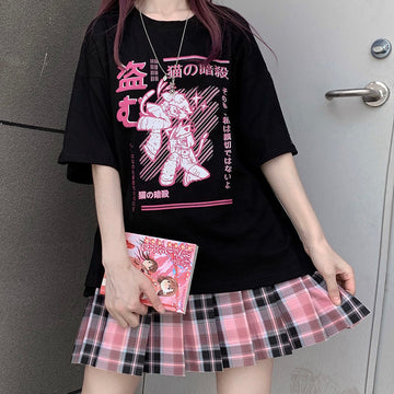Harajuku Punk Ninja Cat T-Shirt in Black or White