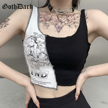 Harajuku Gothic Style Black and White Graphic Tank Top