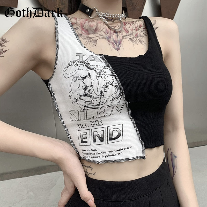 Harajuku Gothic Style Black and White Graphic Tank Top