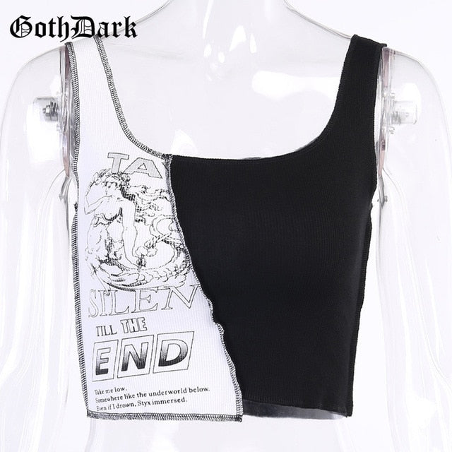 Harajuku Gothic Style Black and White Graphic Tank Top
