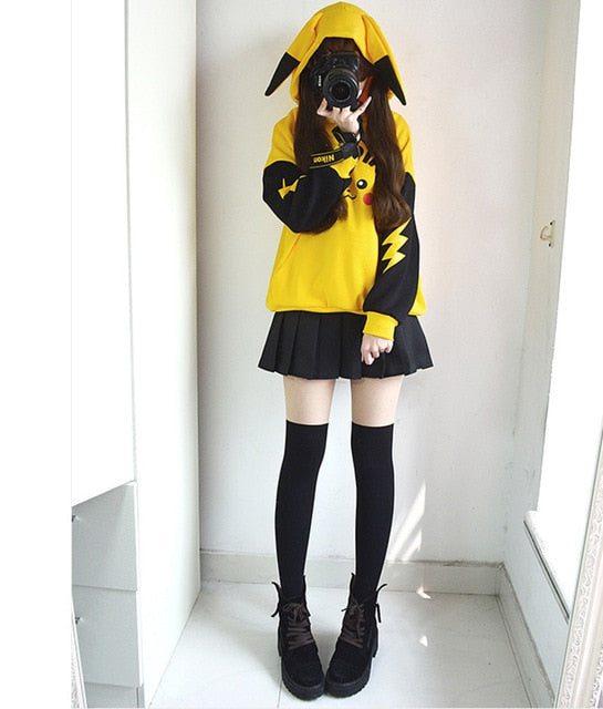 chibi girl with pikachu hoodie