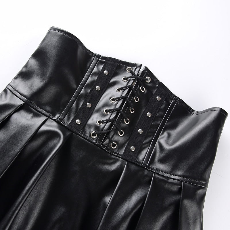 Harajuku Gothic Faux Leather Pleated Skirt