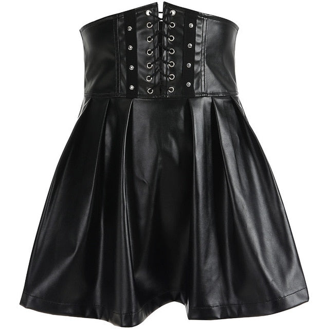 Harajuku Gothic Faux Leather Pleated Skirt