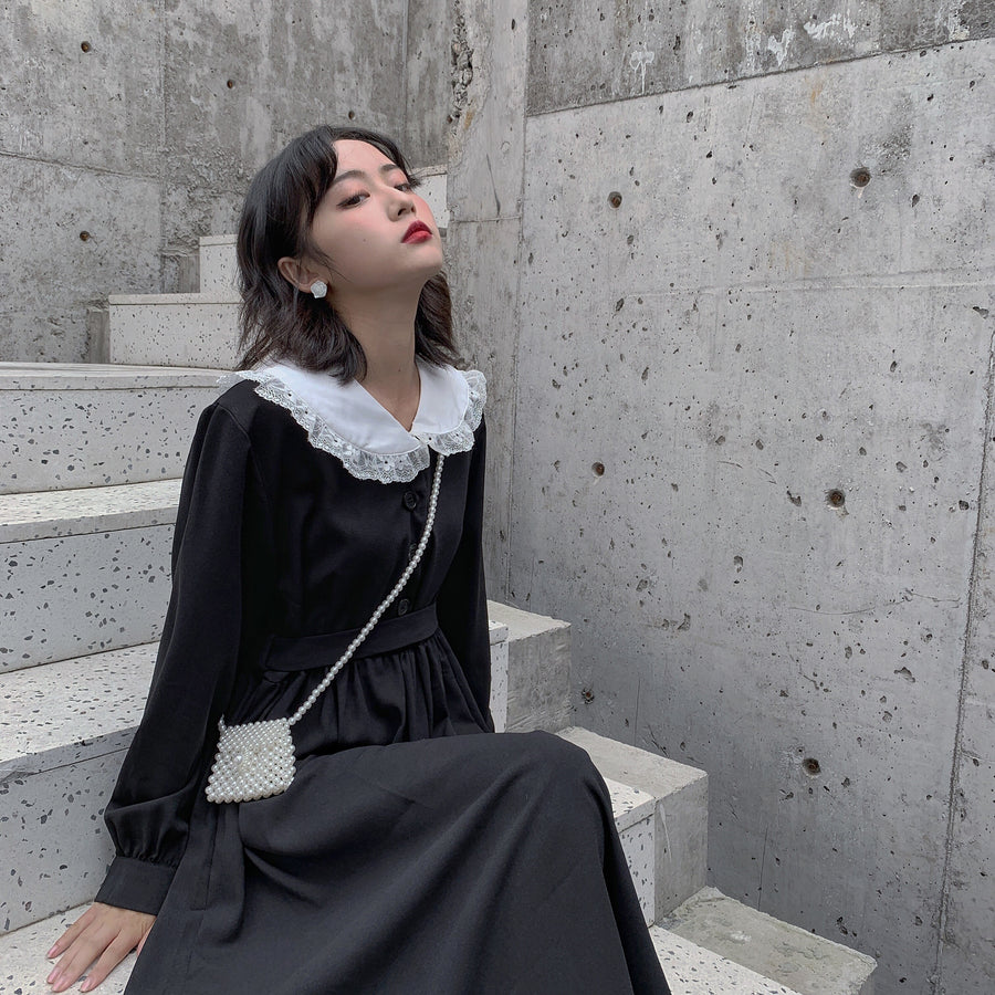 Harajuku Gothic Style Lace Collar Black Dress