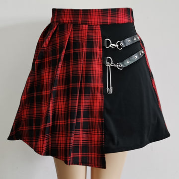 Harajuku Gothic Style Asymmetric Cutout Plaid Skirt in 2 Colours