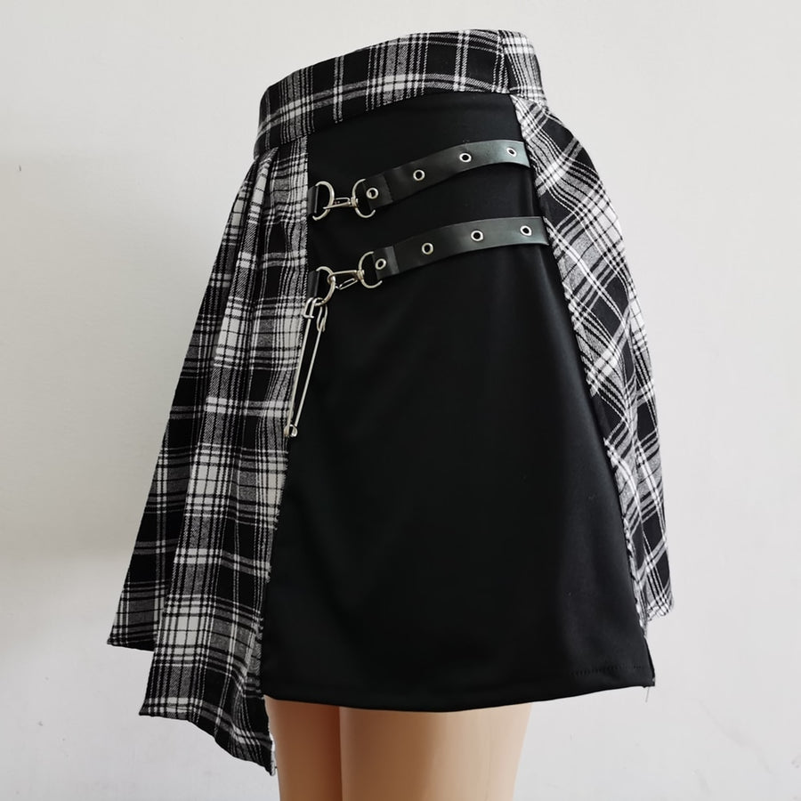 Harajuku Gothic Style Asymmetric Cutout Plaid Skirt in 2 Colours