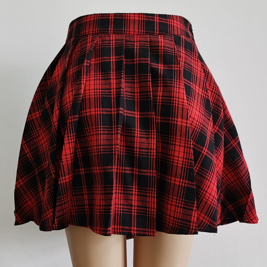 Harajuku Gothic Style Asymmetric Cutout Plaid Skirt in 2 Colours