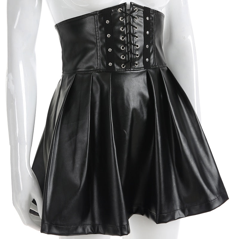 Harajuku Gothic Faux Leather Pleated Skirt