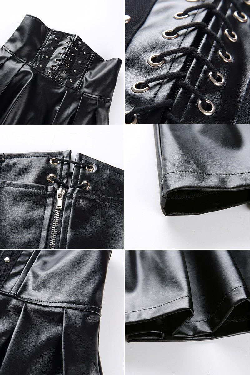 Harajuku Gothic Faux Leather Pleated Skirt
