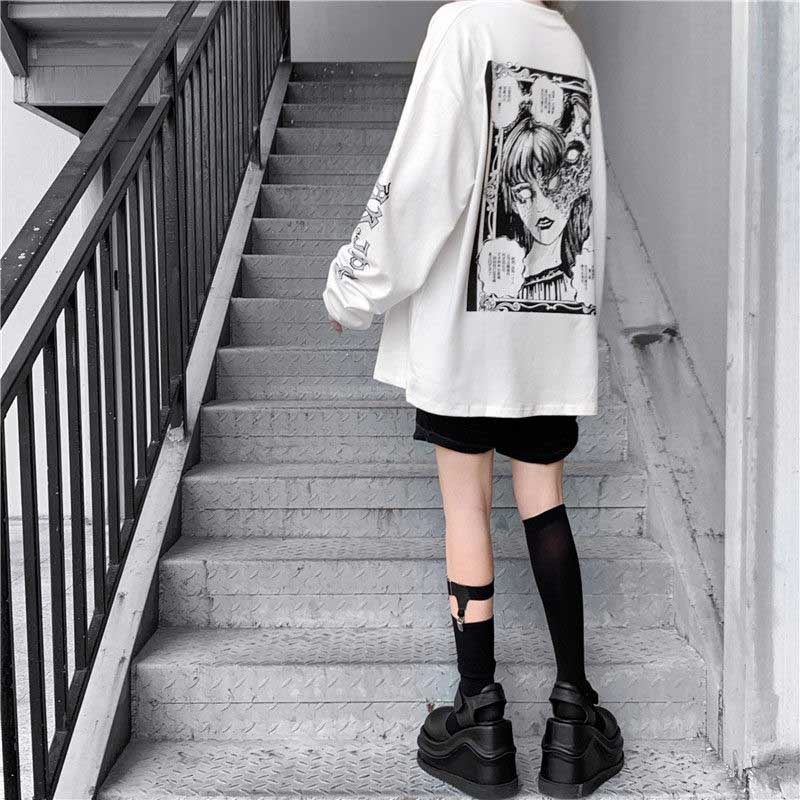 Harajuku Gothic Junji Ito Horror White Oversize Shirt