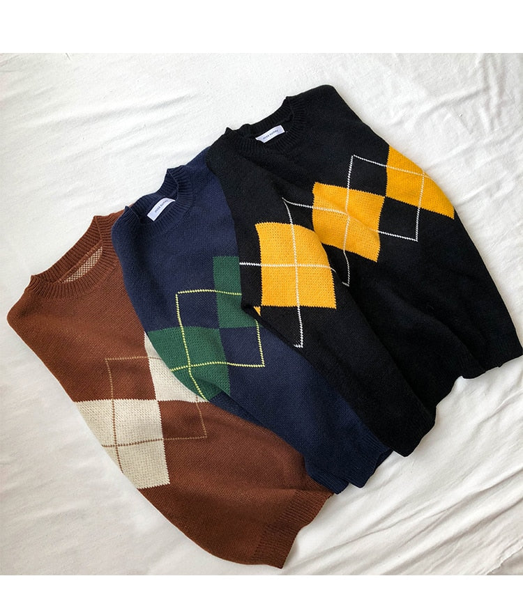 Harajuku Fashion Retro Style Oversize Geometric Sweater in 3 Colours