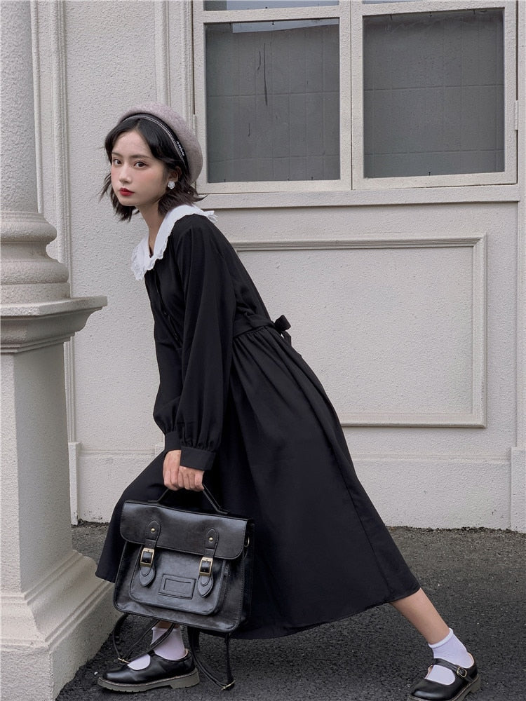 Harajuku Gothic Style Lace Collar Black Dress