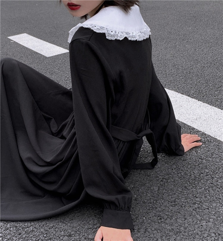 Harajuku Gothic Style Lace Collar Black Dress