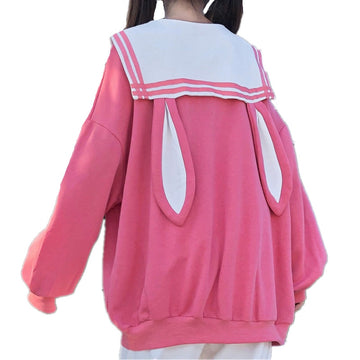 Kawaii Sailor Fuku Style Rabbit Ears Hoodie in Pink or White
