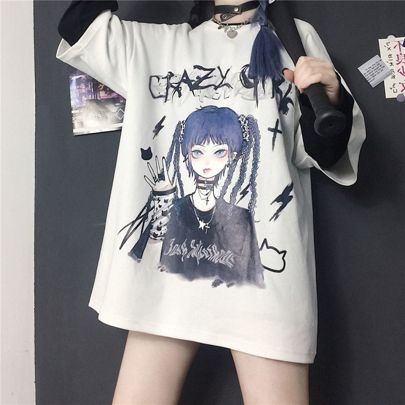 Harajuku Gothic Crazy Girl T-Shirt in 2 Colours