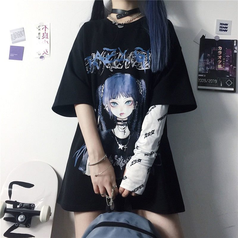 Harajuku Gothic Crazy Girl T-Shirt in 2 Colours