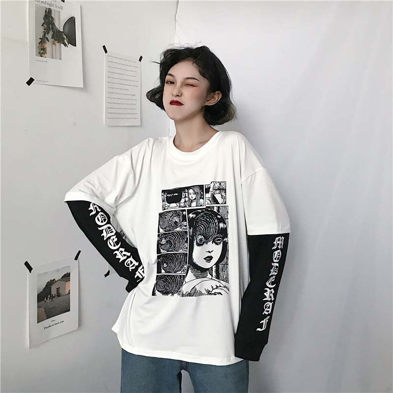 Harajuku Gothic Junji Ito Horror Black & White Oversize Shirt