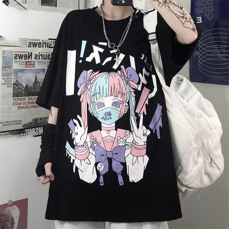 Harajuku Punk Mask Girl T-Shirt in 3 Colours