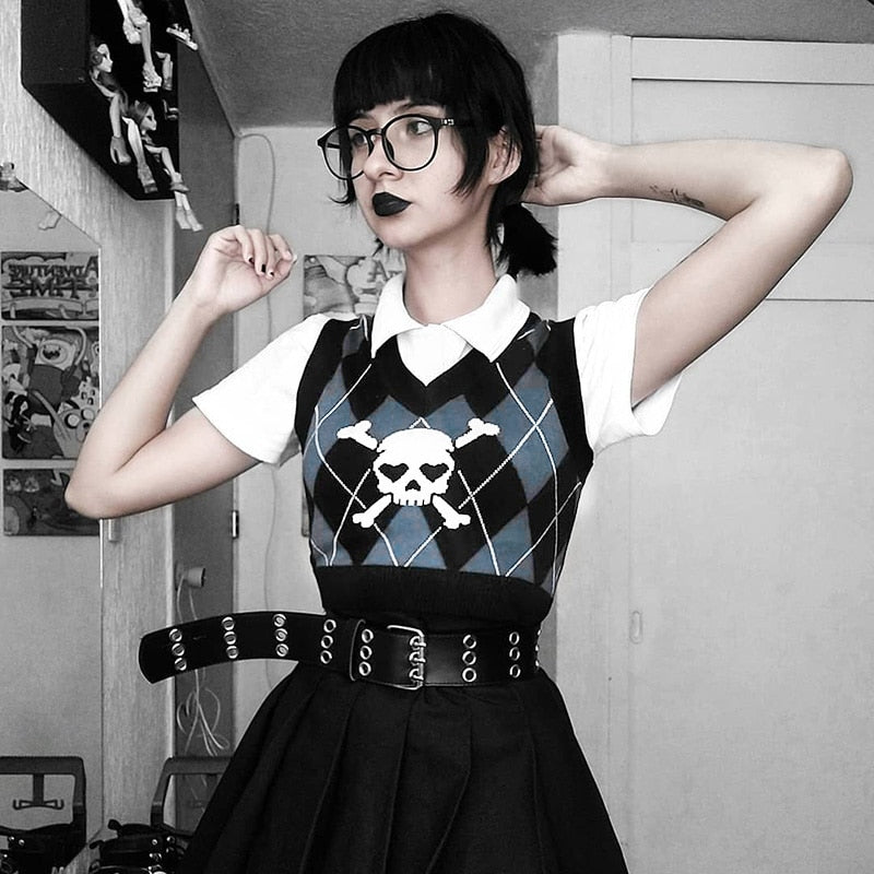 Harajuku Gothic 'Skull' Sleeveless Knitted Vest