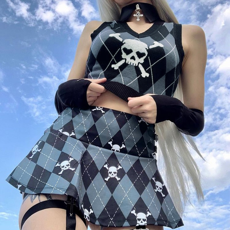 Harajuku Gothic 'Skull' Sleeveless Knitted Vest