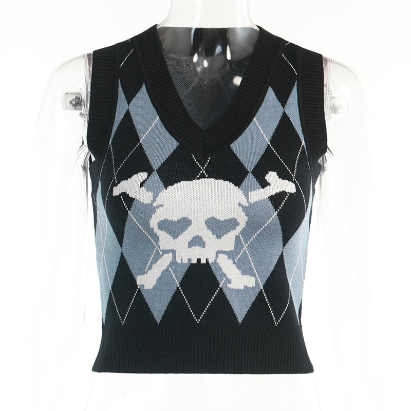 Harajuku Gothic 'Skull' Sleeveless Knitted Vest