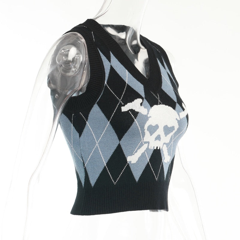 Harajuku Gothic 'Skull' Sleeveless Knitted Vest